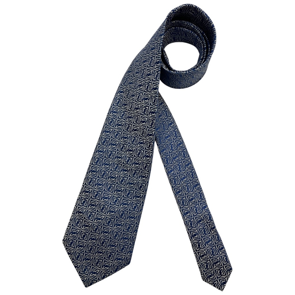 CHARVET Blue/Silver Geometric Silk LUXURY Tie FRANCE